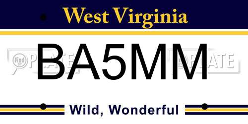 BA5MM West Virginia License Plate