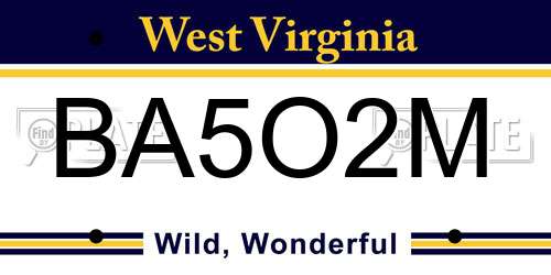 BA5O2M West Virginia License Plate