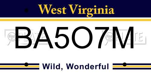 BA5O7M West Virginia License Plate