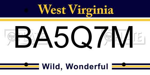 BA5Q7M West Virginia License Plate
