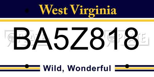 BA5Z818 West Virginia License Plate