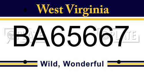 BA65667 West Virginia License Plate