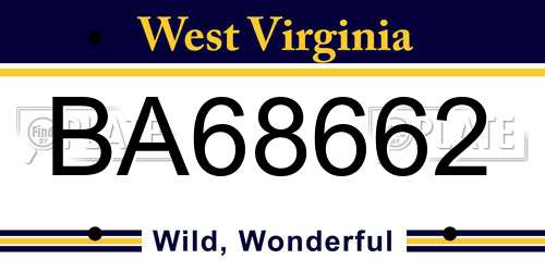 BA68662 West Virginia License Plate