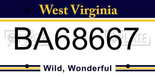 BA68667 West Virginia License Plate