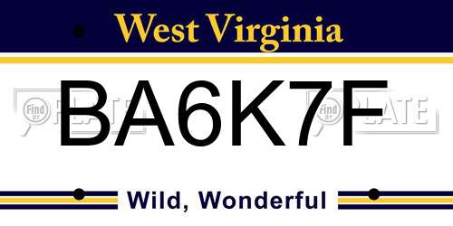 BA6K7F West Virginia License Plate