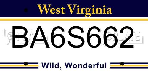 BA6S662 West Virginia License Plate