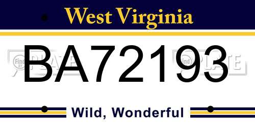 BA72193 West Virginia License Plate