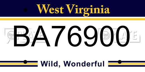 BA76900 West Virginia License Plate