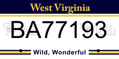 BA77193 West Virginia License Plate