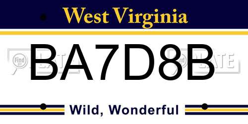 BA7D8B West Virginia License Plate