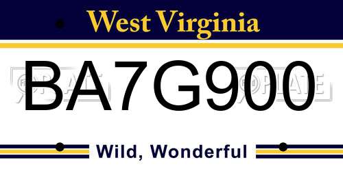 BA7G900 West Virginia License Plate