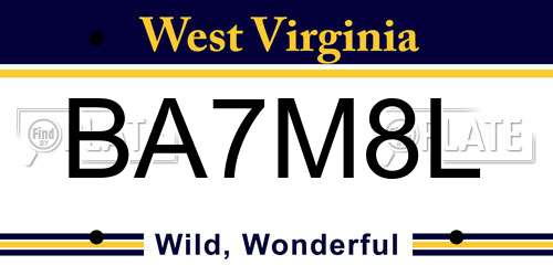 BA7M8L West Virginia License Plate