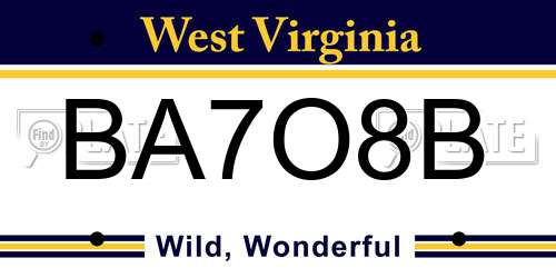 BA7O8B West Virginia License Plate