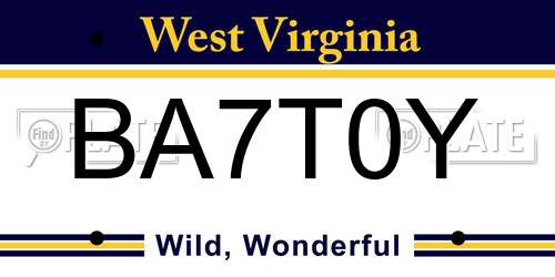 BA7T0Y West Virginia License Plate