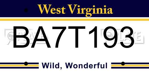 BA7T193 West Virginia License Plate