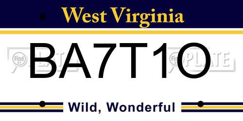 BA7T1O West Virginia License Plate