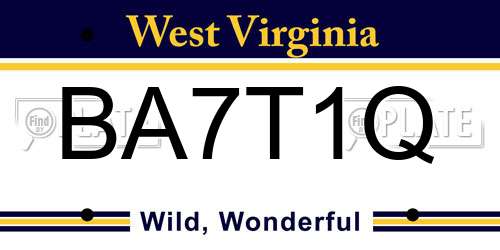 BA7T1Q West Virginia License Plate