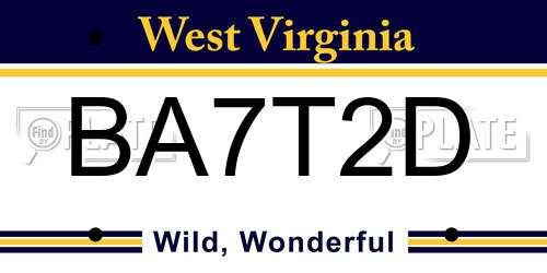 BA7T2D West Virginia License Plate