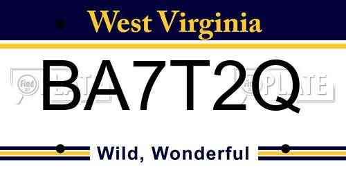 BA7T2Q West Virginia License Plate