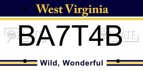 BA7T4B West Virginia License Plate