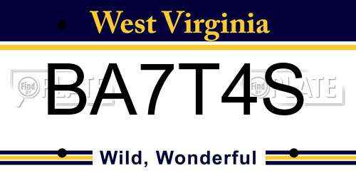 BA7T4S West Virginia License Plate
