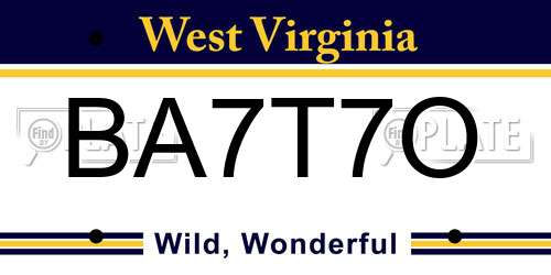 BA7T7O West Virginia License Plate