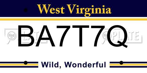 BA7T7Q West Virginia License Plate