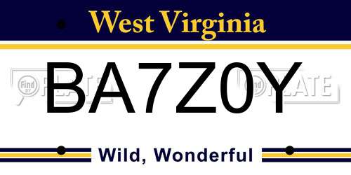 BA7Z0Y West Virginia License Plate