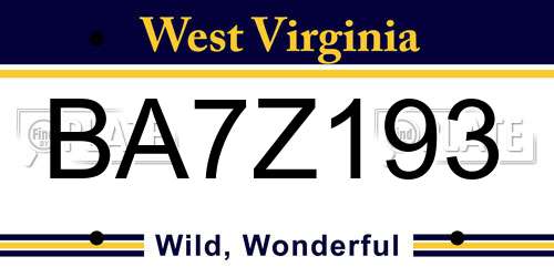 BA7Z193 West Virginia License Plate