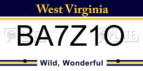 BA7Z1O West Virginia License Plate