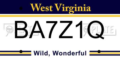 BA7Z1Q West Virginia License Plate