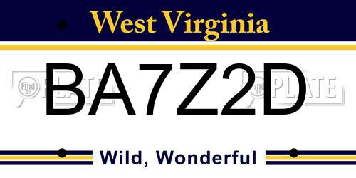 BA7Z2D West Virginia License Plate
