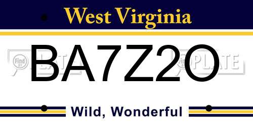 BA7Z2O West Virginia License Plate