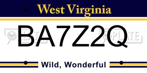 BA7Z2Q West Virginia License Plate