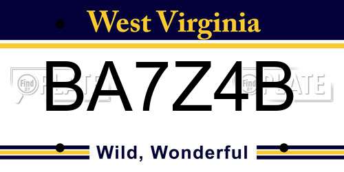 BA7Z4B West Virginia License Plate