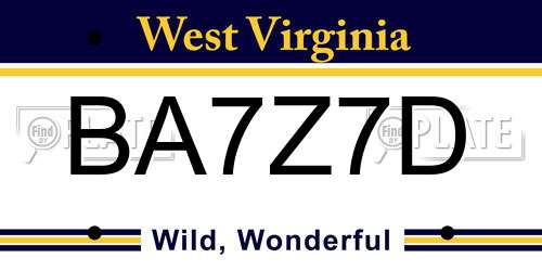 BA7Z7D West Virginia License Plate