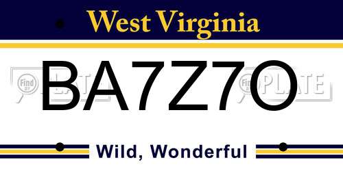 BA7Z7O West Virginia License Plate