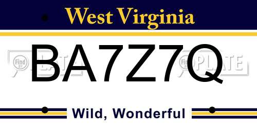 BA7Z7Q West Virginia License Plate
