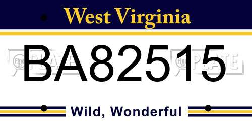 BA82515 West Virginia License Plate