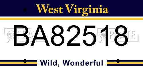 BA82518 West Virginia License Plate