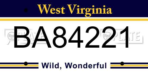 BA84221 West Virginia License Plate