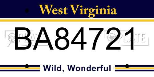 BA84721 West Virginia License Plate