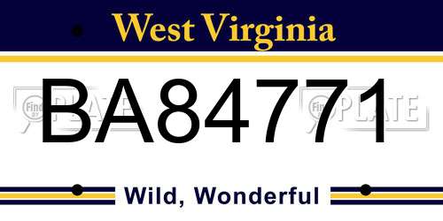 BA84771 West Virginia License Plate