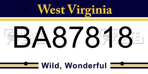 BA87818 West Virginia License Plate
