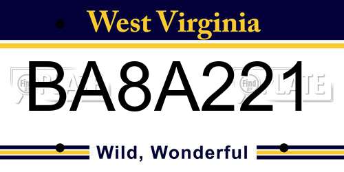 BA8A221 West Virginia License Plate