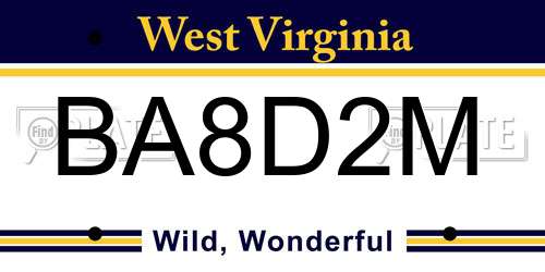 BA8D2M West Virginia License Plate