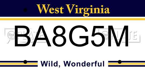 BA8G5M West Virginia License Plate