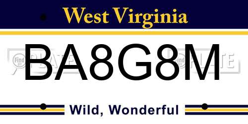 BA8G8M West Virginia License Plate