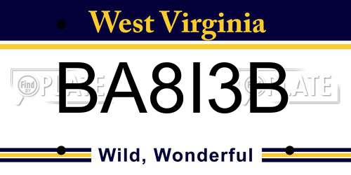 BA8I3B West Virginia License Plate