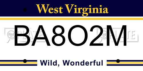 BA8O2M West Virginia License Plate